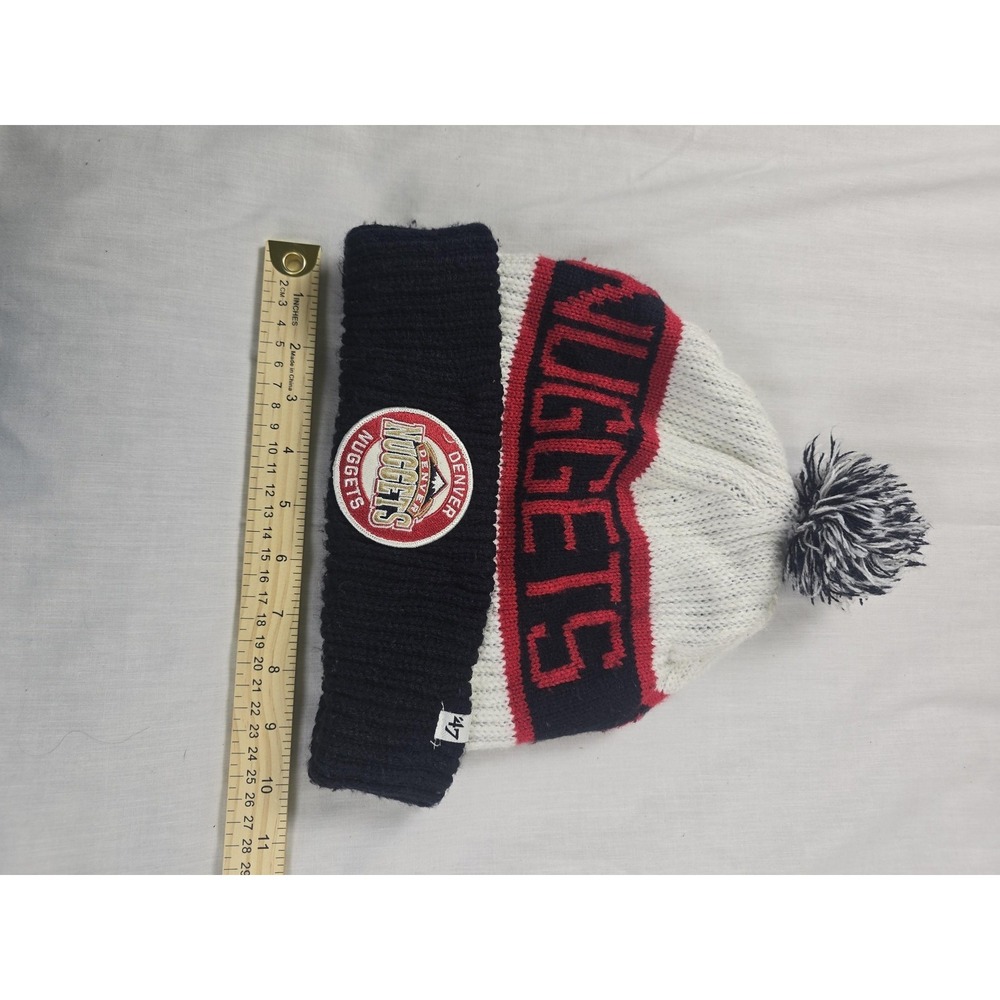 Denver Nuggets Beanie Hat Cap Mens One Size White NBA Basketball HWC Pom Knit 47